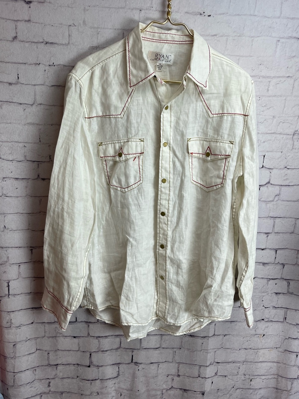 Ryan Michael size medium linen cream colored long sleeve western shirt